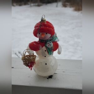 Festive Snowman Ornament with Red Hat and Scarf